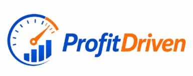ProfitDriven logo with a blue and orange speedometer icon containing a rising bar chart.
